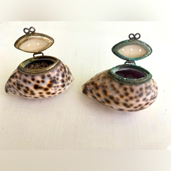 Mini Salt 🧂and Pepper Converted Shell 🐚 Shakers with Mother-of-Pearl Flip Lids - Picture 1 of 10
